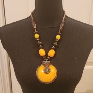 Source Unknown Yellow and Brown Bohemian Necklace